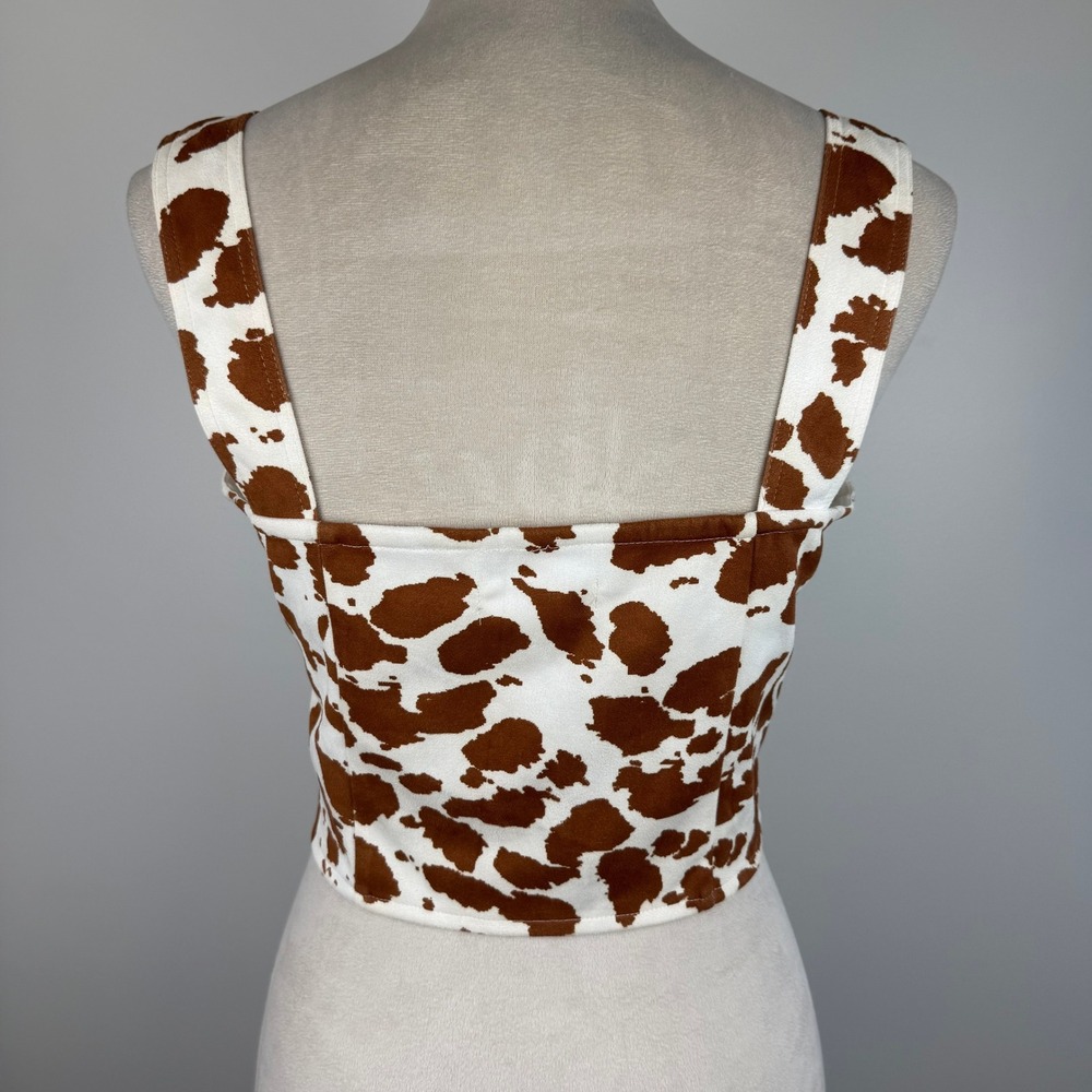 Altar'd State Brown Cow Print Corset Bustier Crop Top Snap Front Buttons Sz Med - Picture 4 of 8